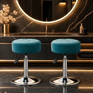 Modern Blue Adjustable Vanity Stool with Tufted Cushion