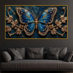 Modern Blue Butterfly Floating Frame Crystal Wall Painting