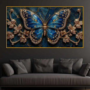 Modern Blue Butterfly Floating Frame Crystal Wall Painting