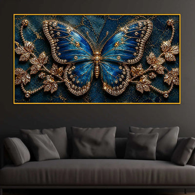 Modern Blue Butterfly Floating Frame Crystal Wall Painting