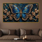 Modern Blue Butterfly Floating Frame Crystal Wall Painting
