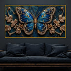 Modern Blue Butterfly Floating Frame Crystal Wall Painting