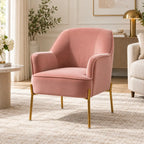 Modern Blush Pink Lounge Chair with Curved Arms & Golden Metal Legs