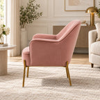 Modern Blush Pink Lounge Chair with Curved Arms & Golden Metal Legs