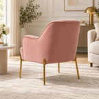 Modern Blush Pink Lounge Chair with Curved Arms & Golden Metal Legs