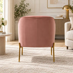 Modern Blush Pink Lounge Chair with Curved Arms & Golden Metal Legs