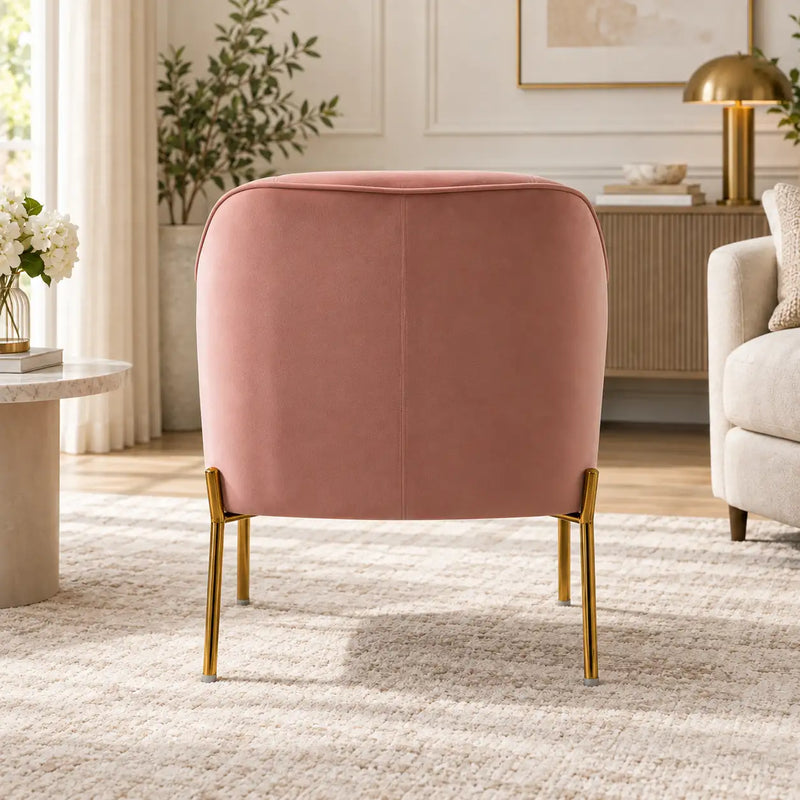 Modern Blush Pink Lounge Chair with Curved Arms & Golden Metal Legs