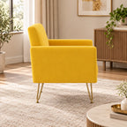 Modern Boxy Lounge Chair with Cushioned Arms & Golden Base