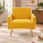Modern Boxy Lounge Chair with Cushioned Arms & Golden Base