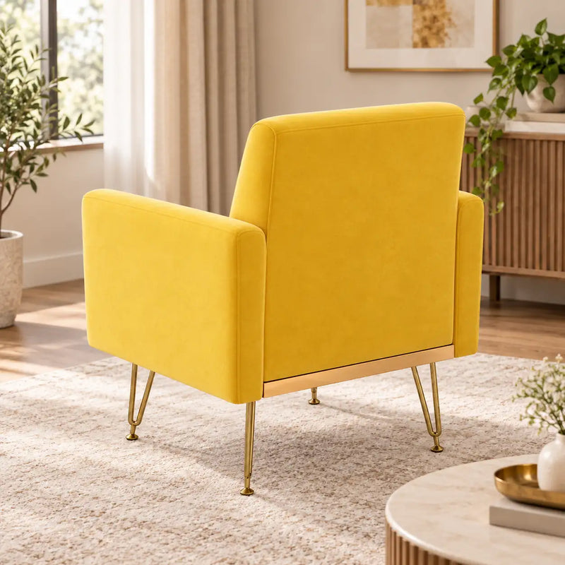 Modern Boxy Lounge Chair with Cushioned Arms & Golden Base