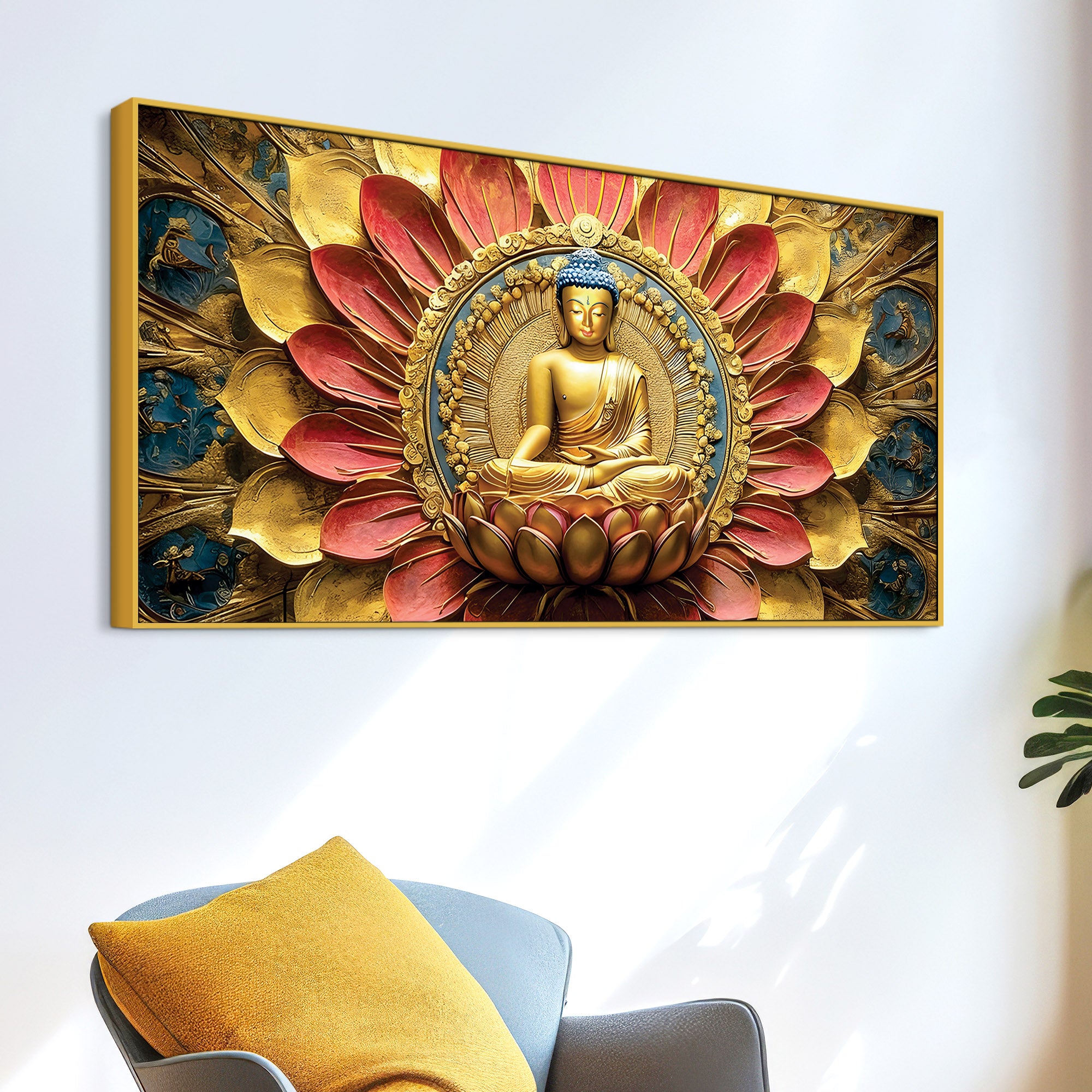 Modern Buddha Painting with Flowers – Spiritual Wall Art