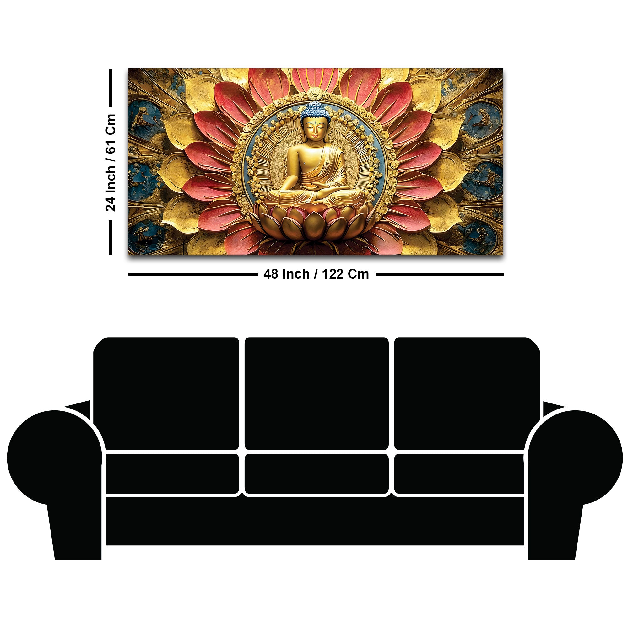 Modern Buddha Painting with Flowers – Spiritual Wall Art