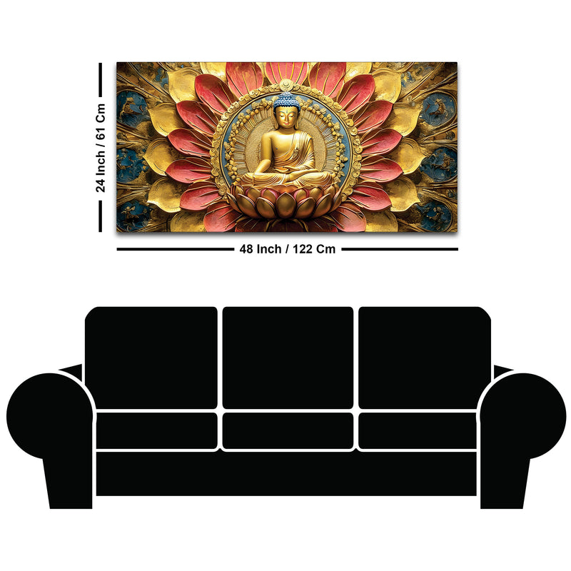 Modern Buddha Painting with Flowers – Spiritual Wall Art