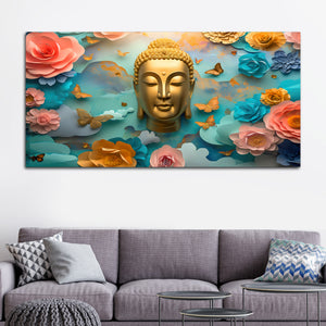 Modern Buddha Wall Painting with Butterflies & Dreamy Florals