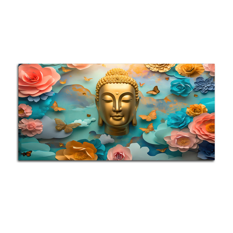 Modern Buddha Wall Painting with Butterflies & Dreamy Florals