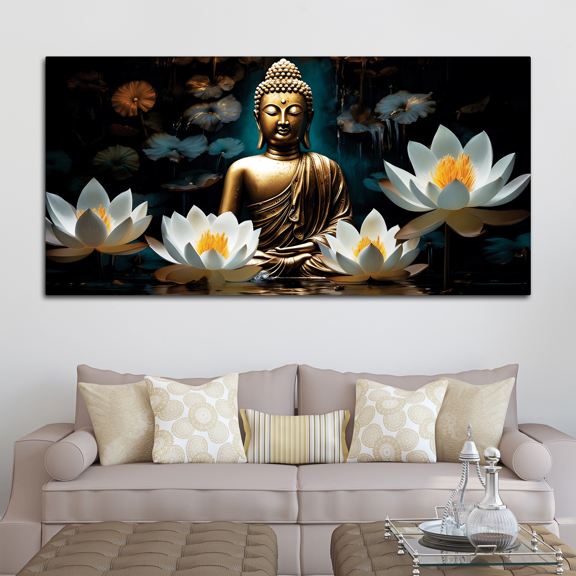 Modern Buddha Wall Painting with Lotus – Premium Home Decor
