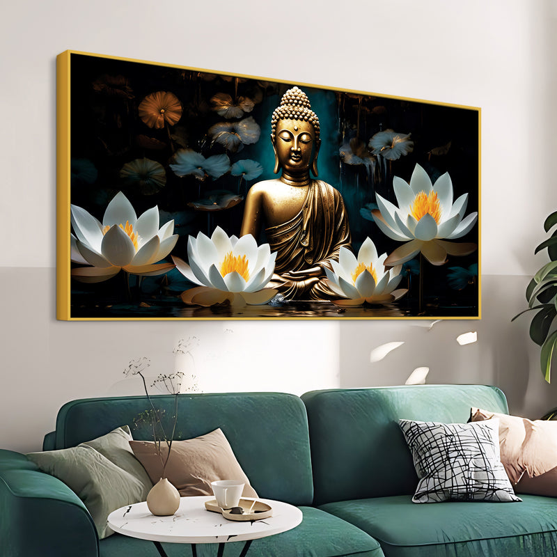 Modern Buddha Wall Painting with Lotus – Premium Home Decor