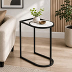 Modern C-Shaped Side Table with White Marble Top