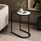 Modern C-Shaped Side Table with White Marble Top
