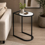 Modern C-Shaped Side Table with White Marble Top
