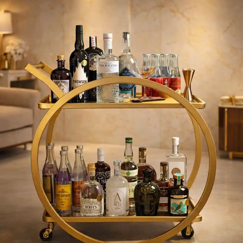 Modern Circular Bar Trolley with Dual Shelves