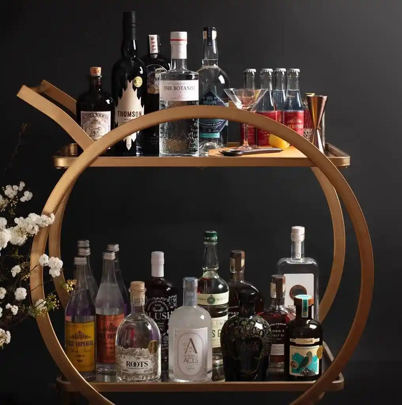 Modern Circular Bar Trolley with Dual Shelves