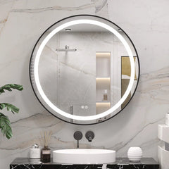 Modern Circular LED Bathroom Mirror with Hidden Cabinet