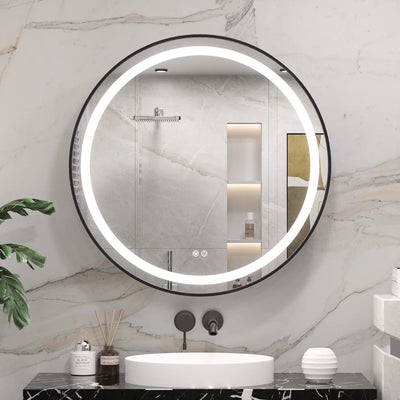 Modern Circular LED Bathroom Mirror with Hidden Cabinet