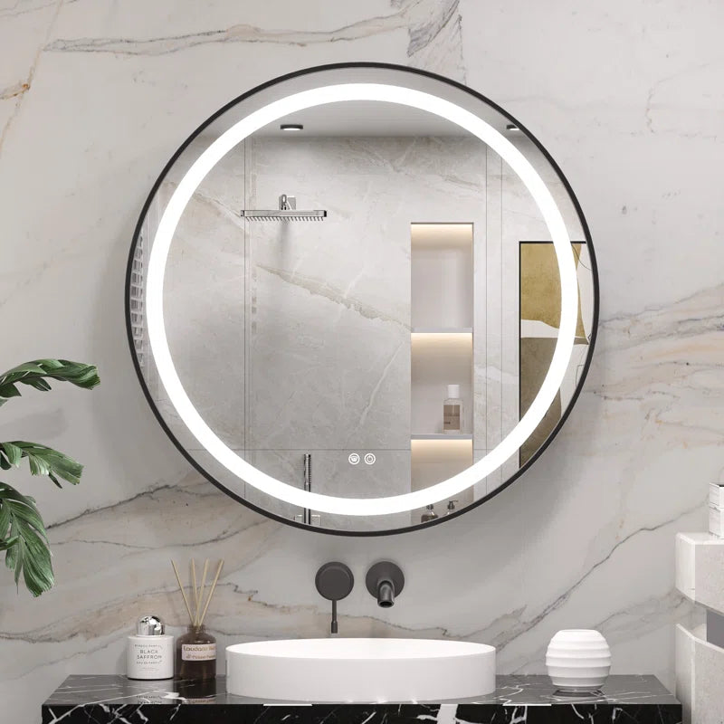 Modern Circular LED Bathroom Mirror with Hidden Cabinet