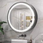 Modern Circular LED Bathroom Mirror with Hidden Cabinet