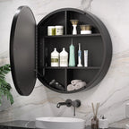 Modern Circular LED Bathroom Mirror with Hidden Cabinet