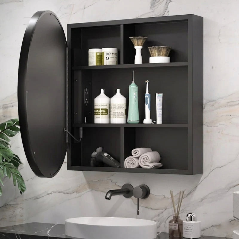Modern Circular LED Bathroom Mirror with Hidden Cabinet