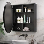 Modern Circular LED Bathroom Mirror with Hidden Cabinet