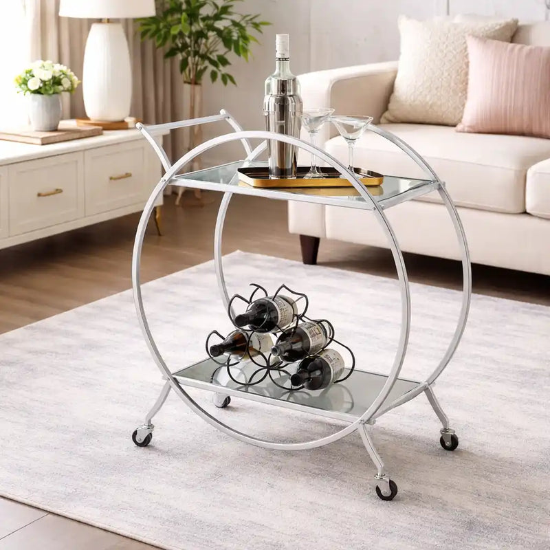 Modern Circular Premium Bar Cart with Wine Rack