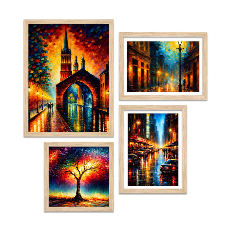 Modern City Lights Wall Frame Set of Four