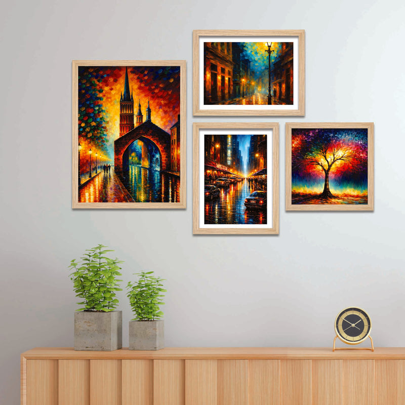 Modern City Lights Wall Frame Set of Four