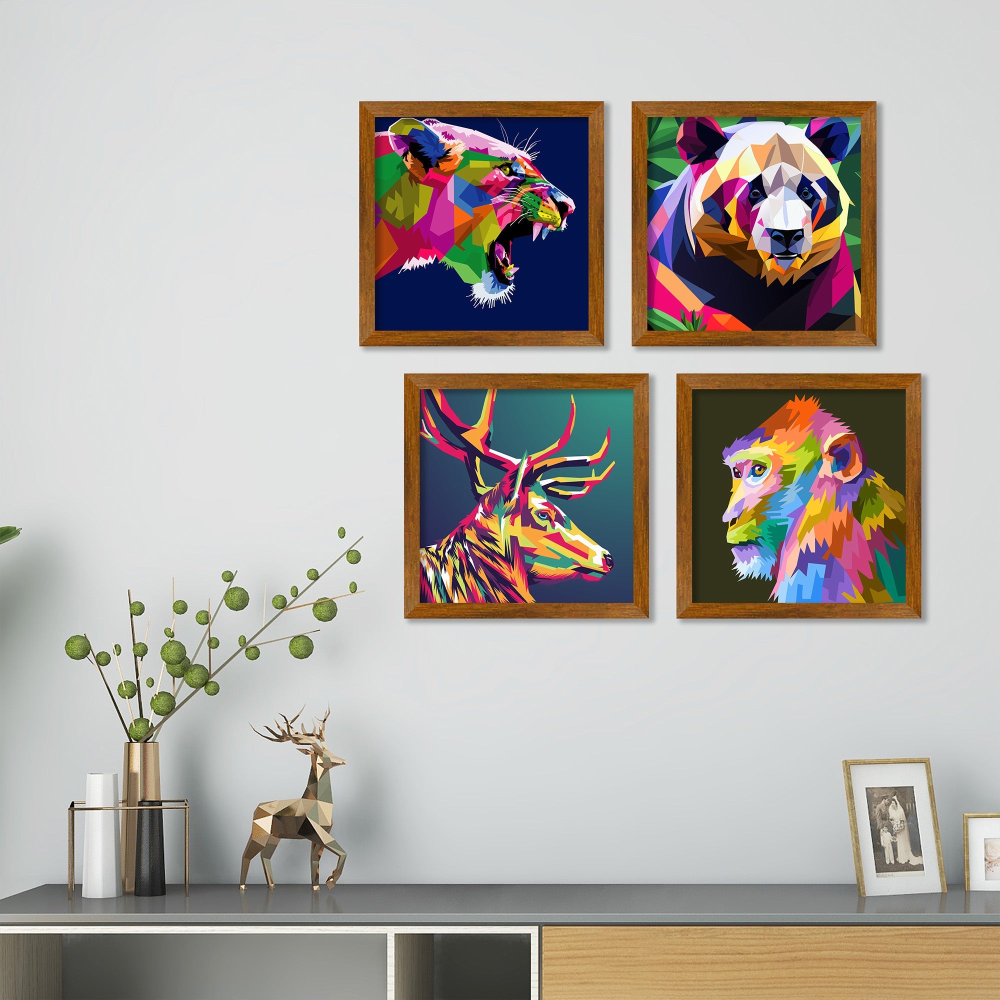 Modern Colorful Texture Wild Animal Face Art Wall Frame Set of Four ...
