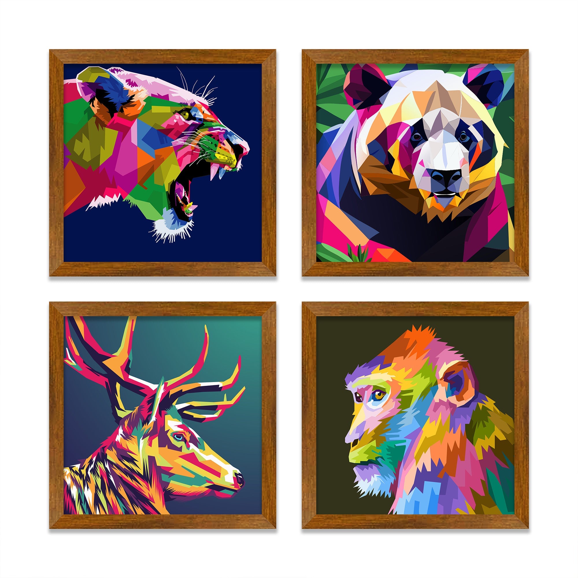 Modern Colorful Texture Wild Animal Face Art Wall Frame Set of Four ...