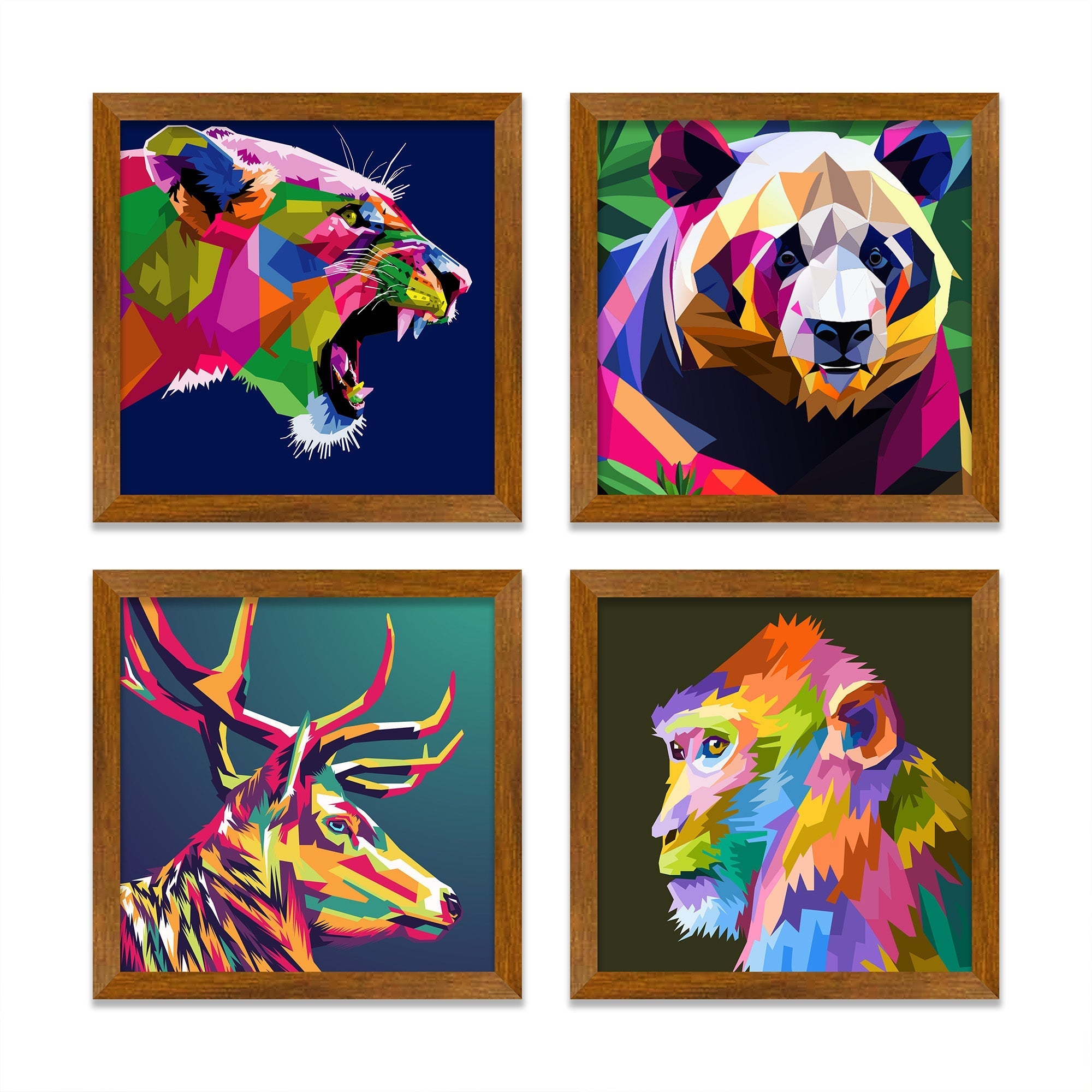 Modern Colorful Texture Wild Animal Face Art Wall Frame Set of Four