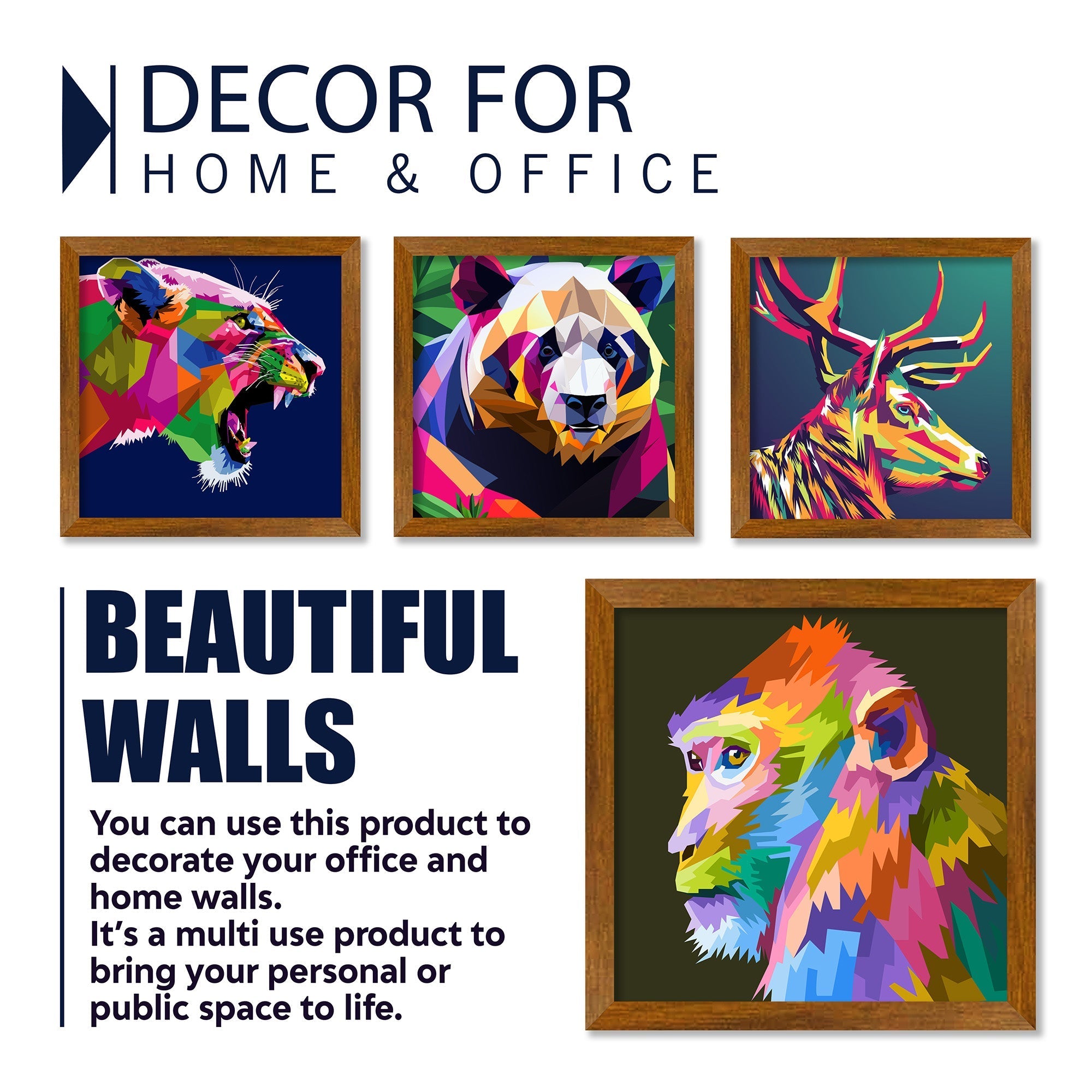 Modern Colorful Texture Wild Animal Face Art Wall Frame Set of Four
