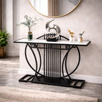 Modern Contemporary White Marble Black Console Table