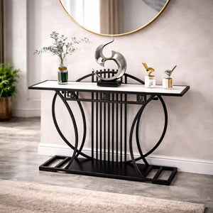 Modern Contemporary White Marble Black Console Table