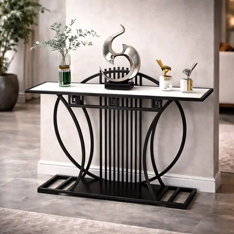 Modern Contemporary White Marble Black Console Table