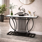 Modern Contemporary White Marble Black Console Table