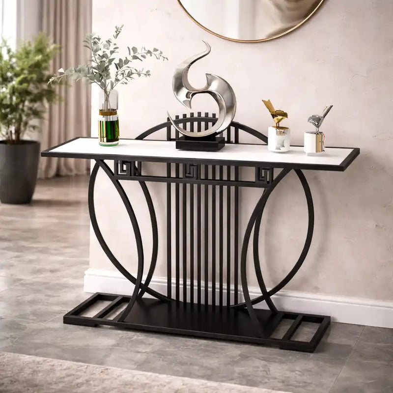 Modern Contemporary White Marble Black Console Table