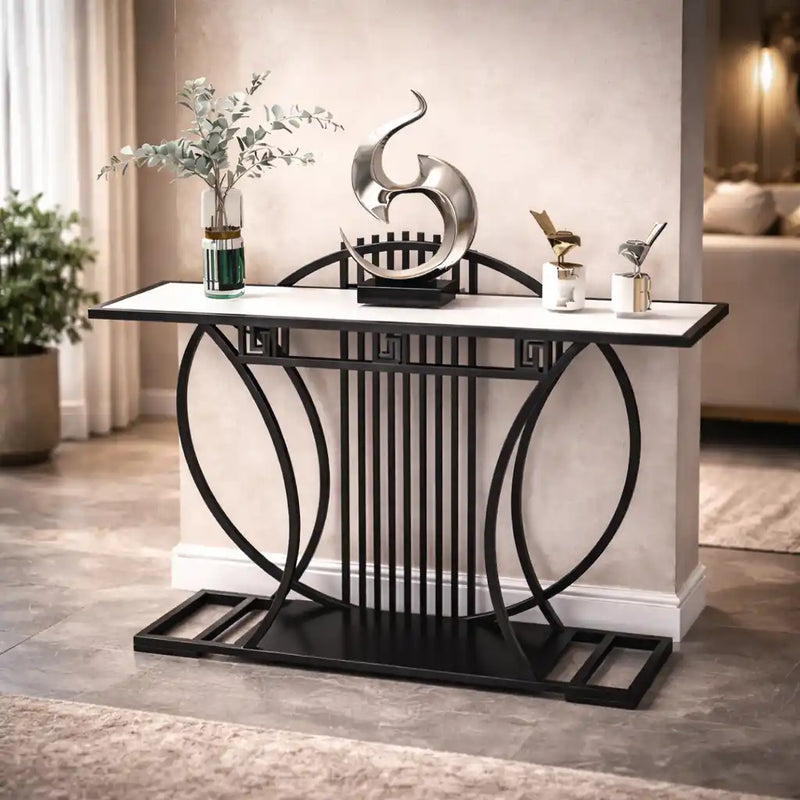 Modern Contemporary White Marble Black Console Table