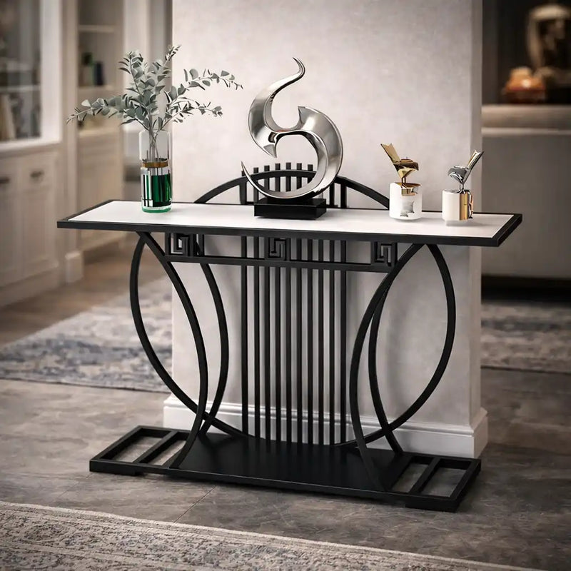 Modern Contemporary White Marble Black Console Table