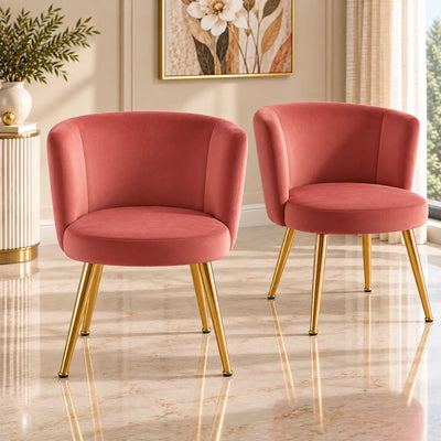 Modern Coral Pink Barrel Lounge Chair with Golden Metal Legs