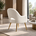 Modern Cream Lounge Chair with Curved Arms & Golden Legs