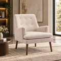 Modern Cream Upholstered Lounge Chair with Mid-Century Wood Legs